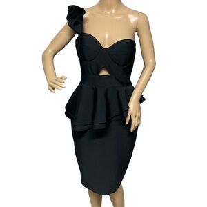 Bella Barnett Black L One Shoulder Ruffle Party Dress NWT